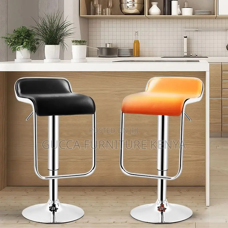 Home Chairs: Adjustable Black Calfskin Bucket Bistro Stool