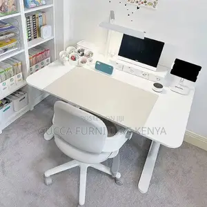 Office Tables:120cm Multi-Tiered White Wood Standing Desk