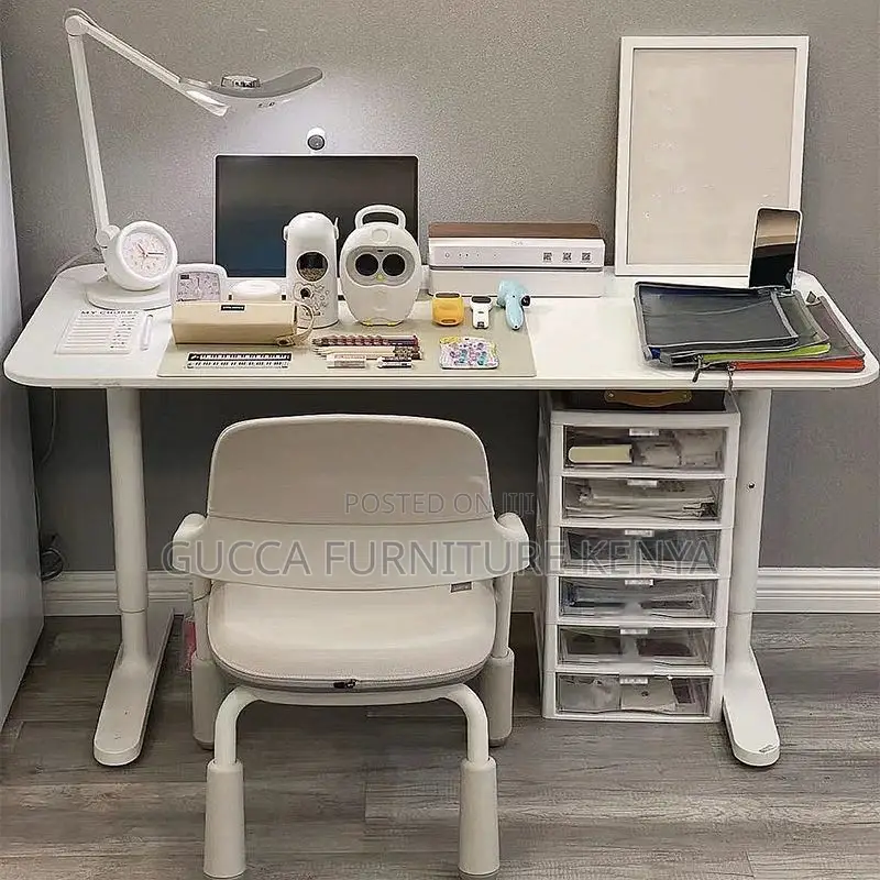 Office Tables:120cm Multi-Tiered White Wood Standing Desk