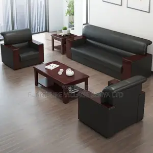 Office Sofas:Modern 5-Seater Synthetic Leather Office Couch