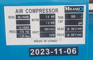 Heavy Duty Milano Air Compressor 500l 10 Hp 12.5 Bar