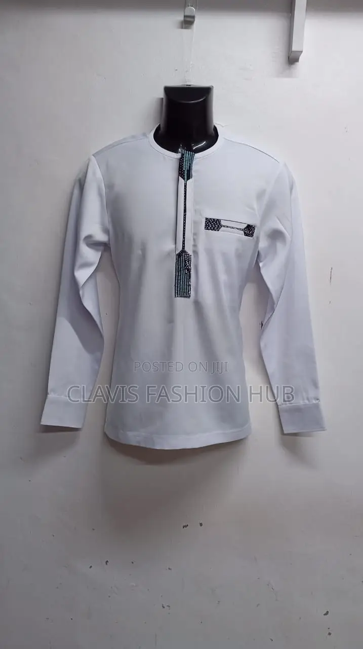 Long Sleeved White Shirt With Kitenge Stripes