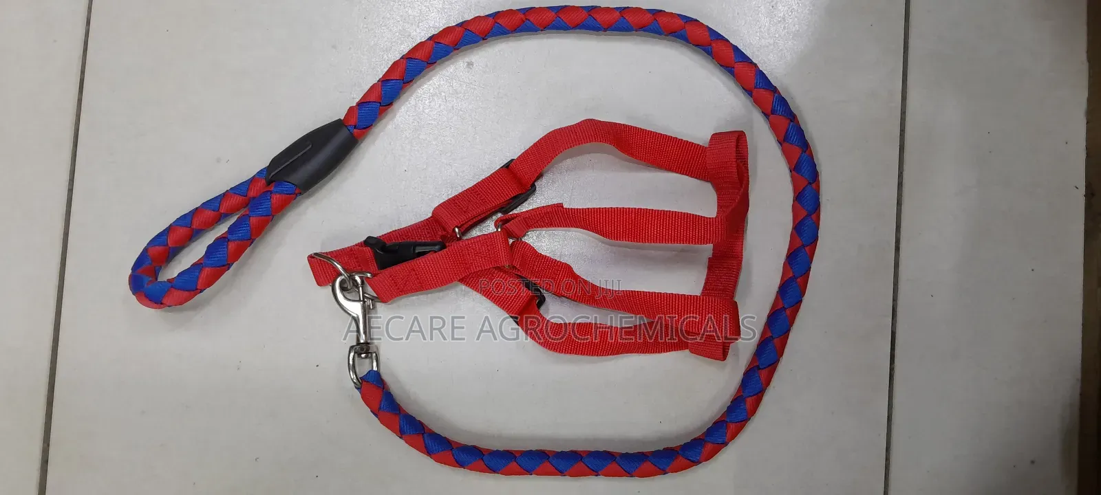 Dog Leash/Doglead + Dog Harness Blue & Red Medium Size