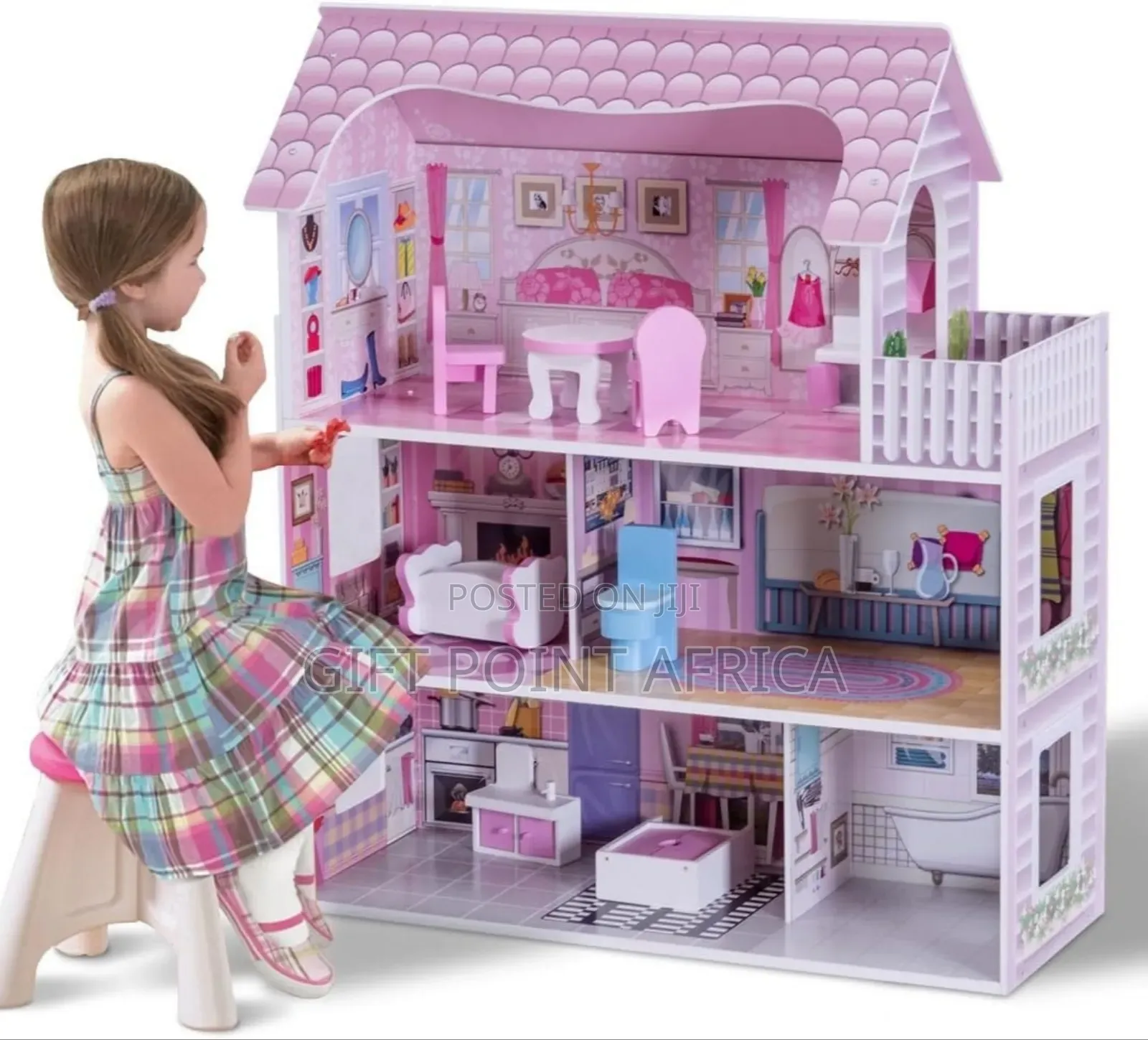 Big Wooden Dollhouse for Kids