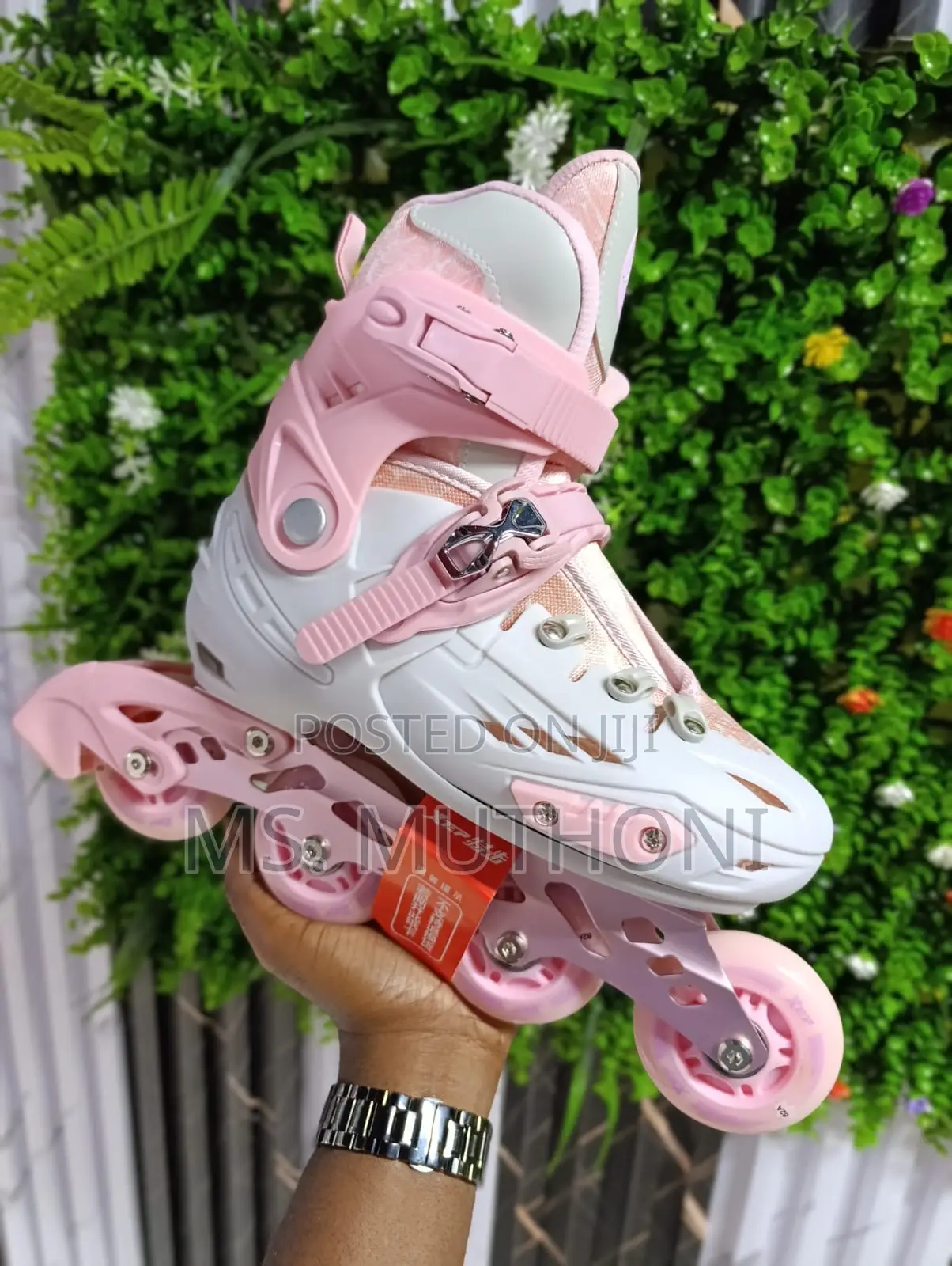 Pink Hard Boots With Rubber Wheels