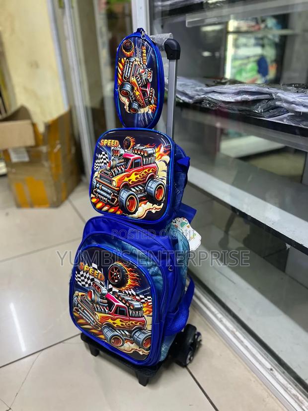 Blue  Kids 3 in 1 Trolley School Cartoon Themed Bags