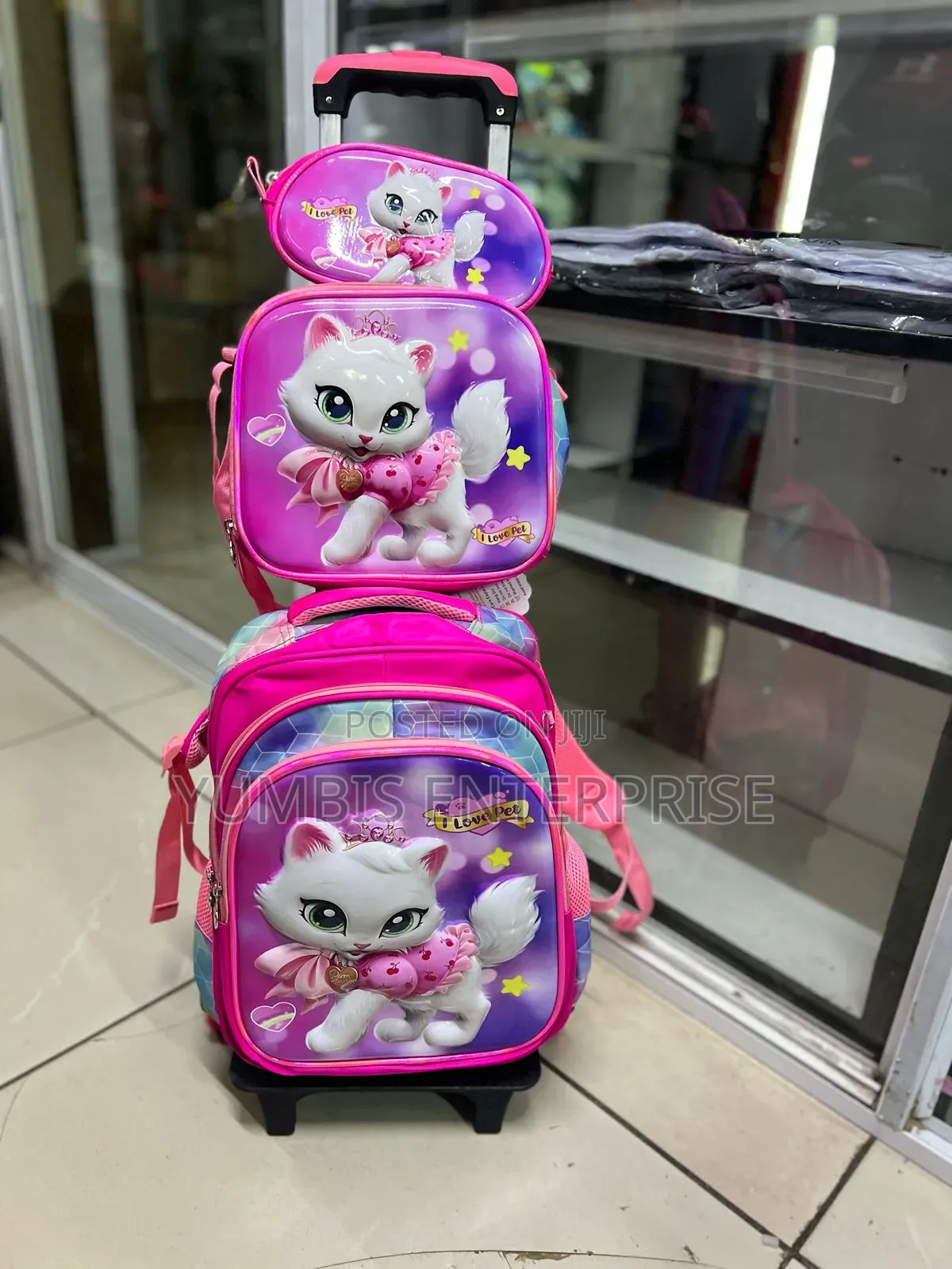 School Kids Pink 3 in 1 Trolley Bags Cartoon Themed at 3500