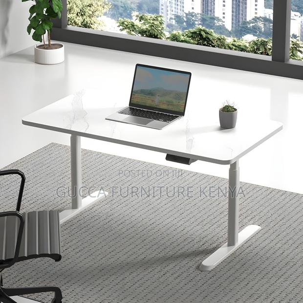 Office Tables:120cm Electric White Desk With Steel Support - main view