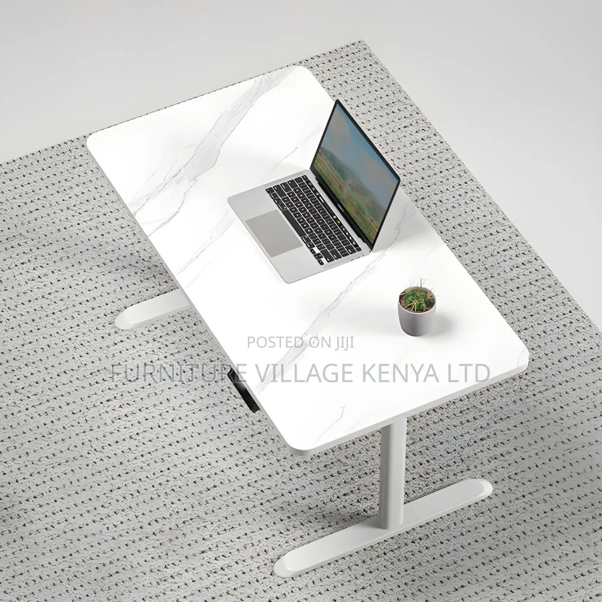 Office Desk:Motorized White Table With Steel Support – 120cm