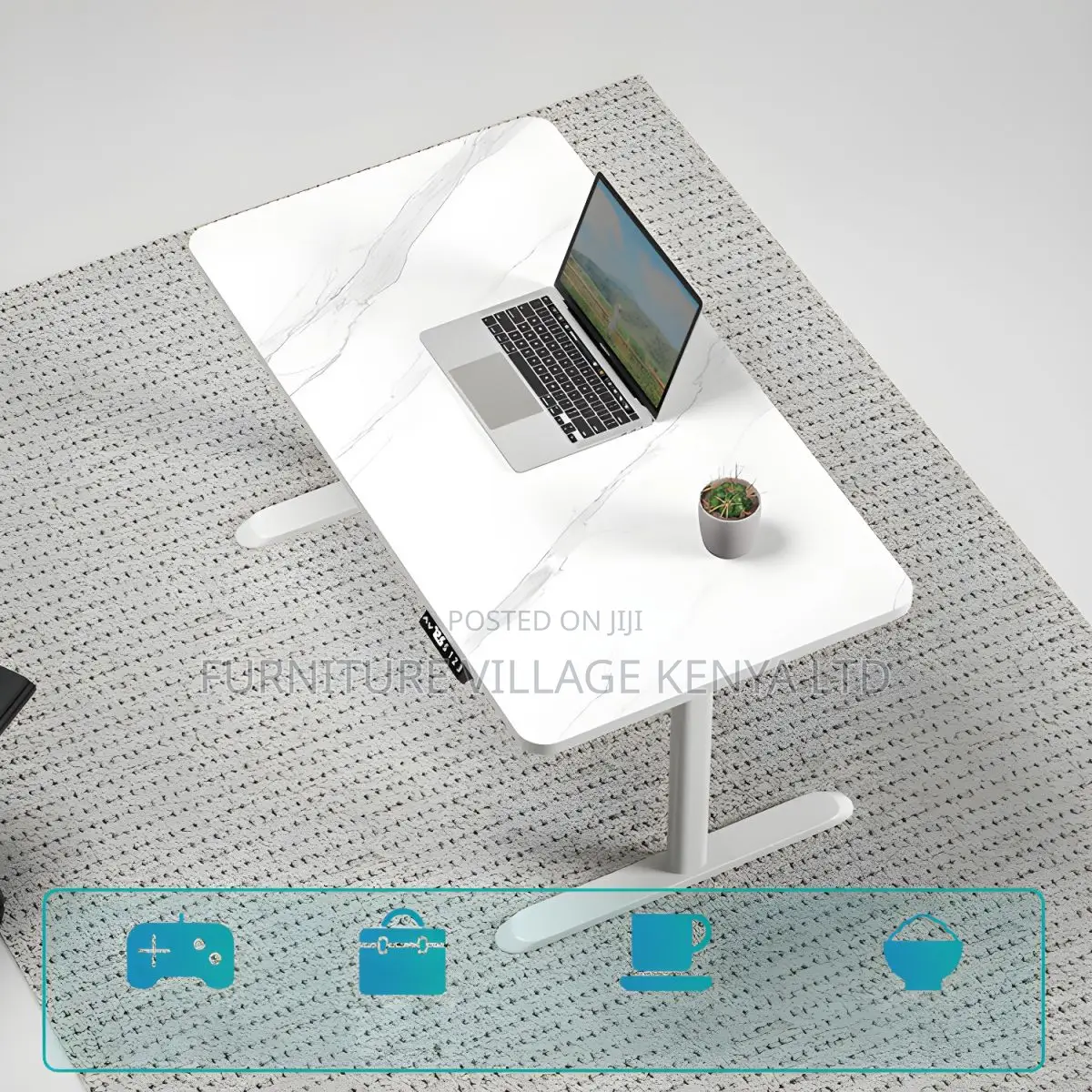 Office Desk:Motorized White Table With Steel Support – 120cm