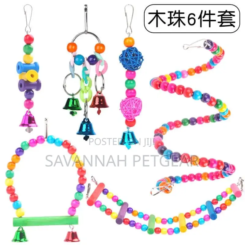 Colourful Parrot Bird Perches, Swings and Toys Set