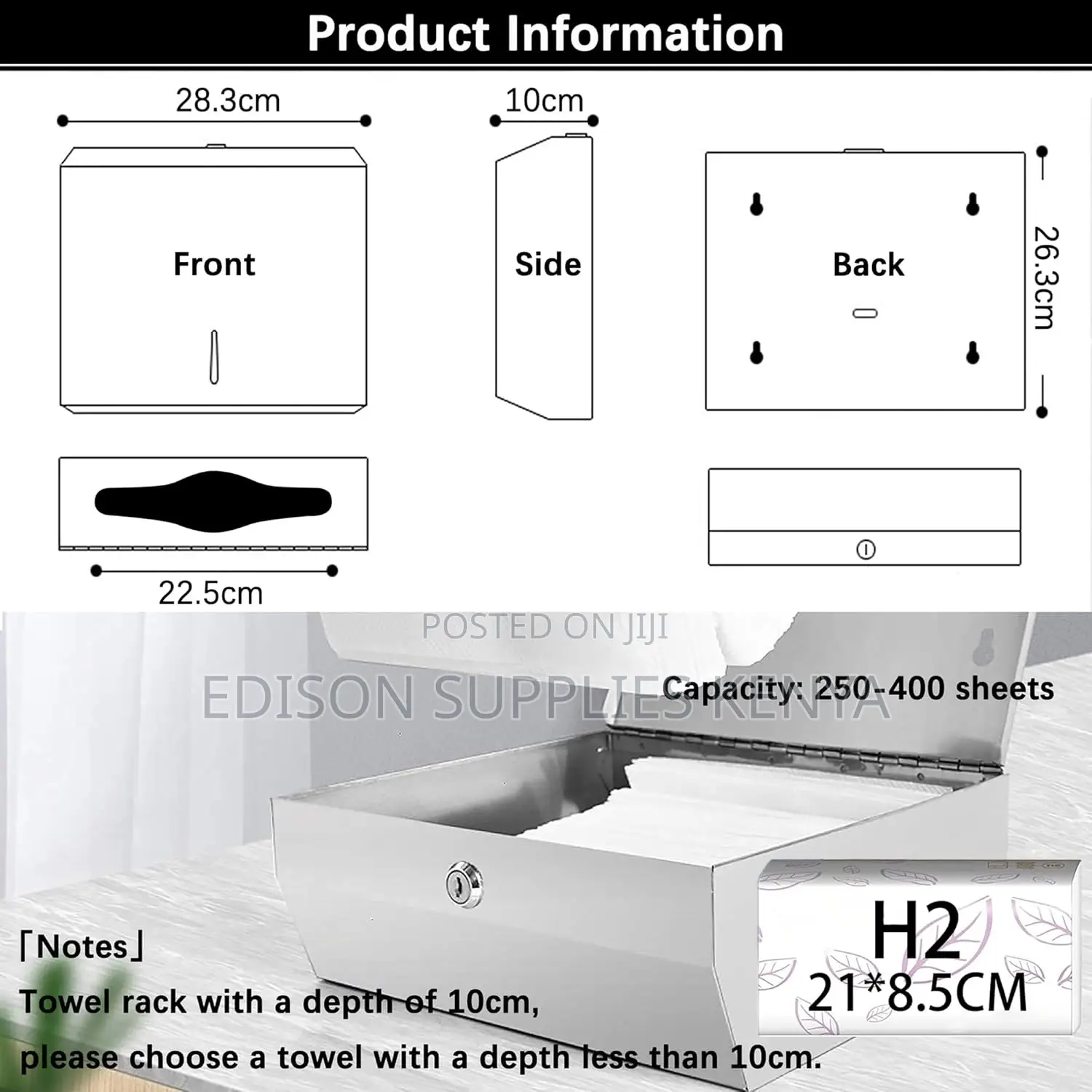 Serviette Dispenser Stainless Steel Keyed Paper Towel Holder
