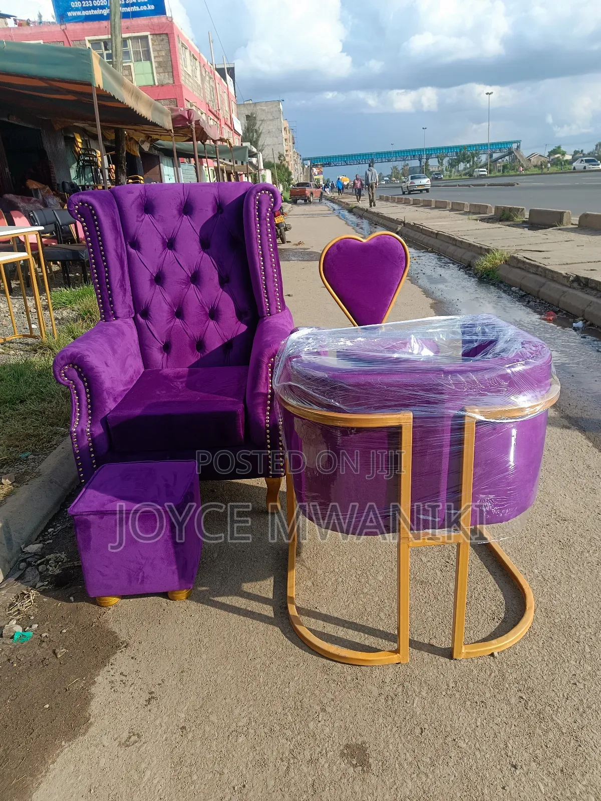 Pedicure Seat and Pouf, 2 Manicure Seats Purple