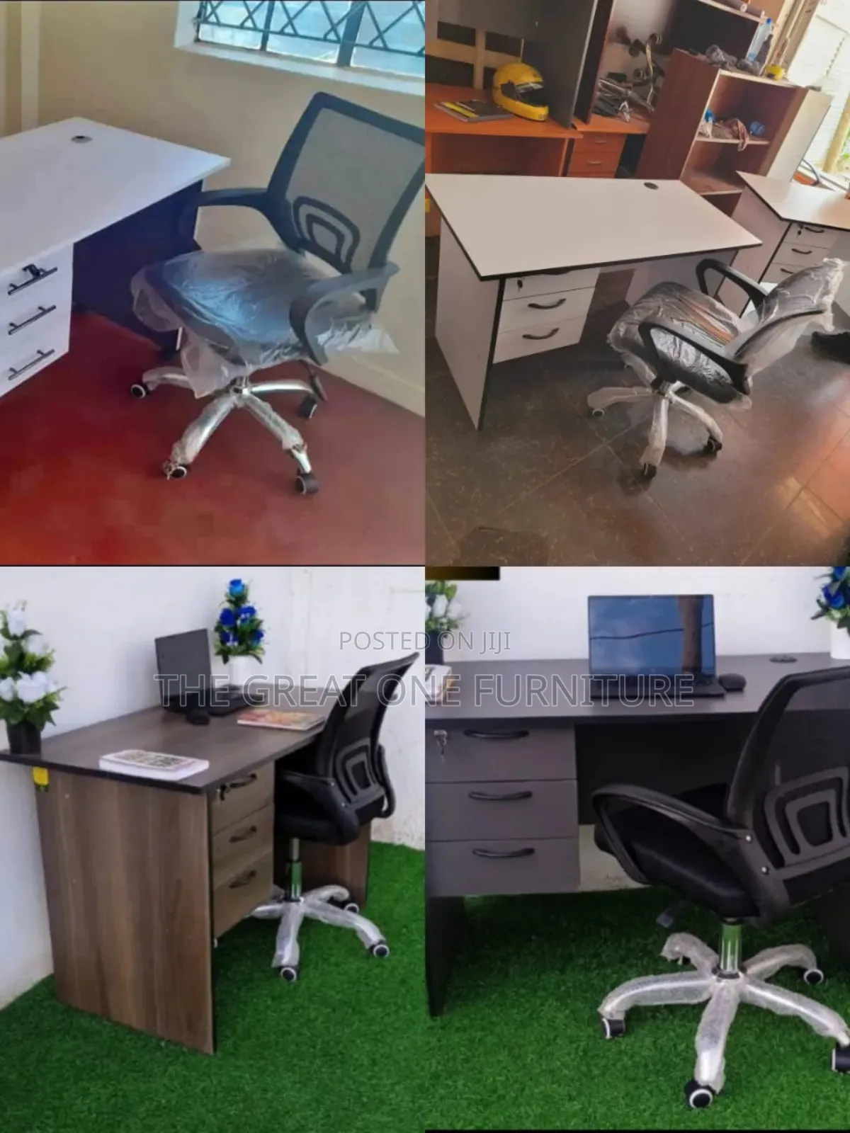 Generic 1m Brown Office Desk With Mesh Office Chair Yf4es