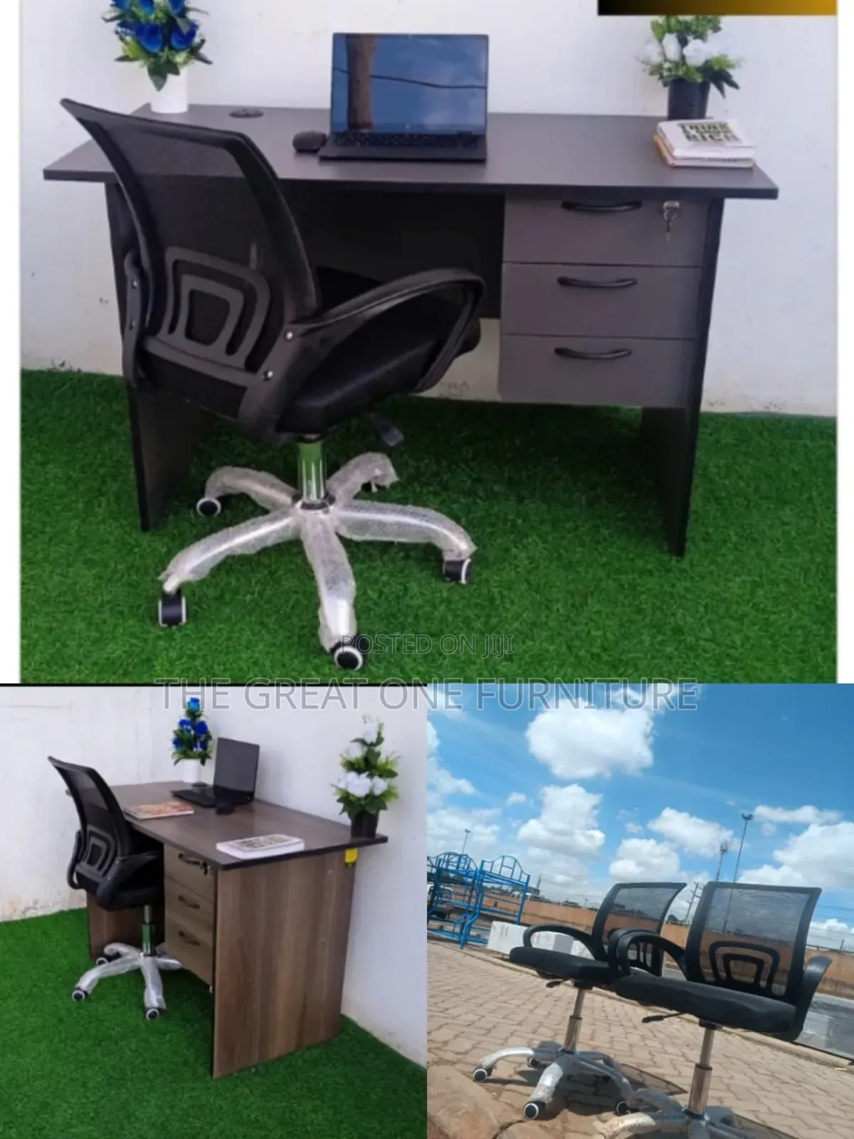 Gray 1m Office Desk With Mesh Office Chair Qj5f