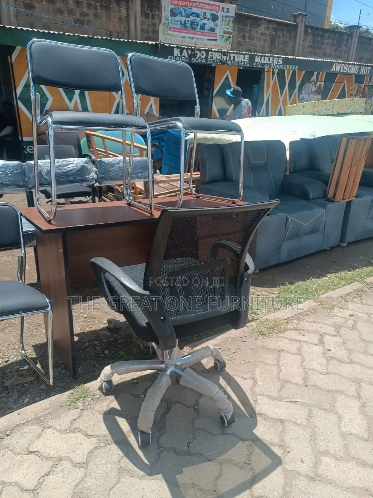 1m Brown Unique Office Desk With Mesh Office Chair Tq2d