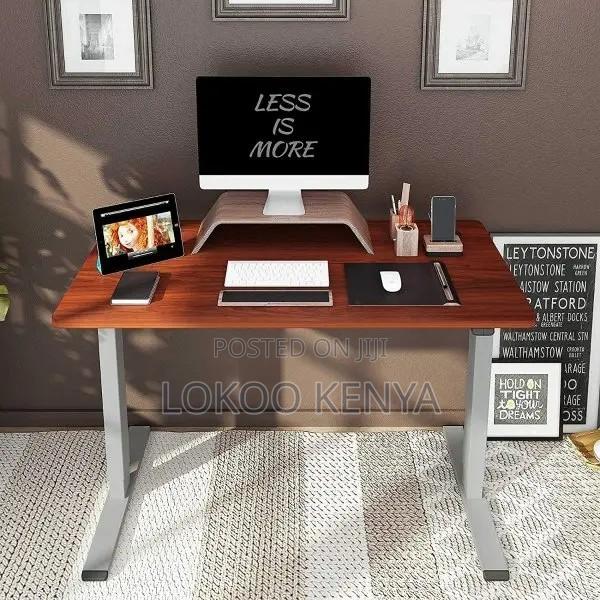 Office Desk: Wooden Top Height Electric Office Desk