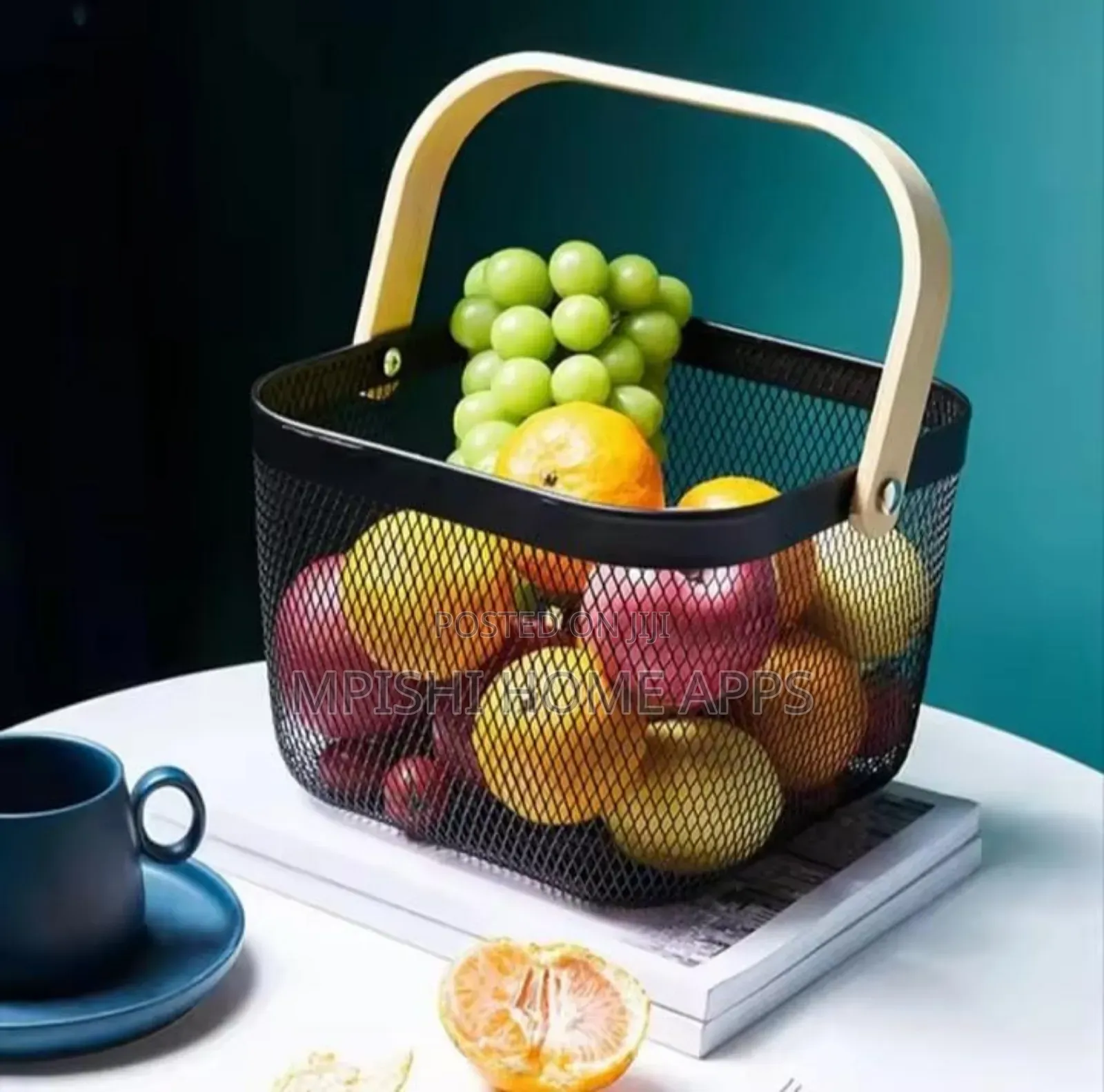 Mesh Wire Basket With Wooden Handle