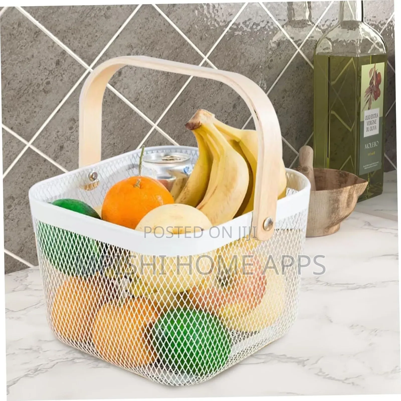 Mesh Wire Basket With Wooden Handle