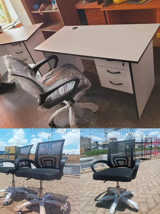1m White Office Desk With Secretarial Mesh Chair Sq8k