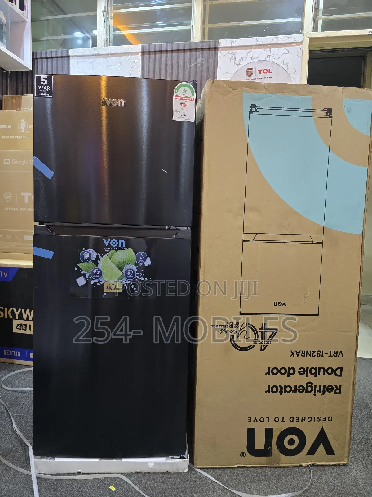 Von VRT-182nrak Double Door Fridge - 181l, Dark Inox