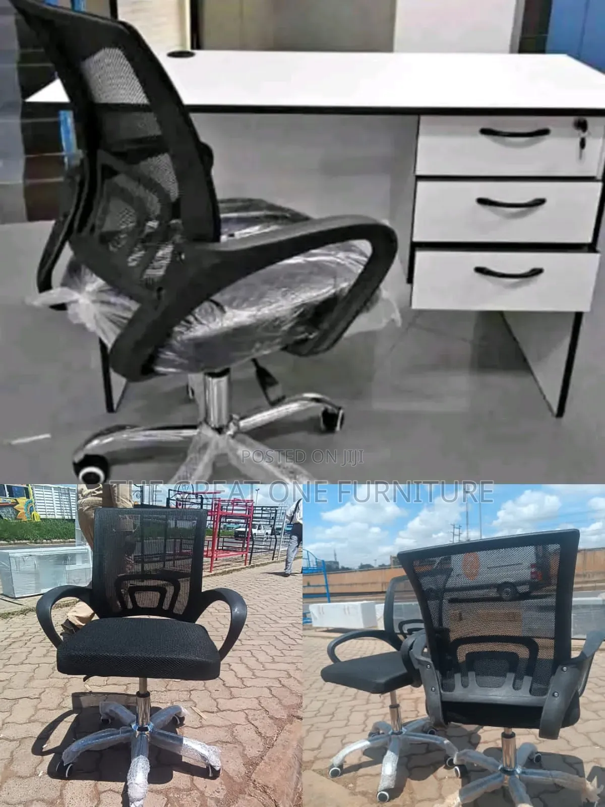 White Lockable 1m Office Desk With Mesh Office Chair Aj9tf