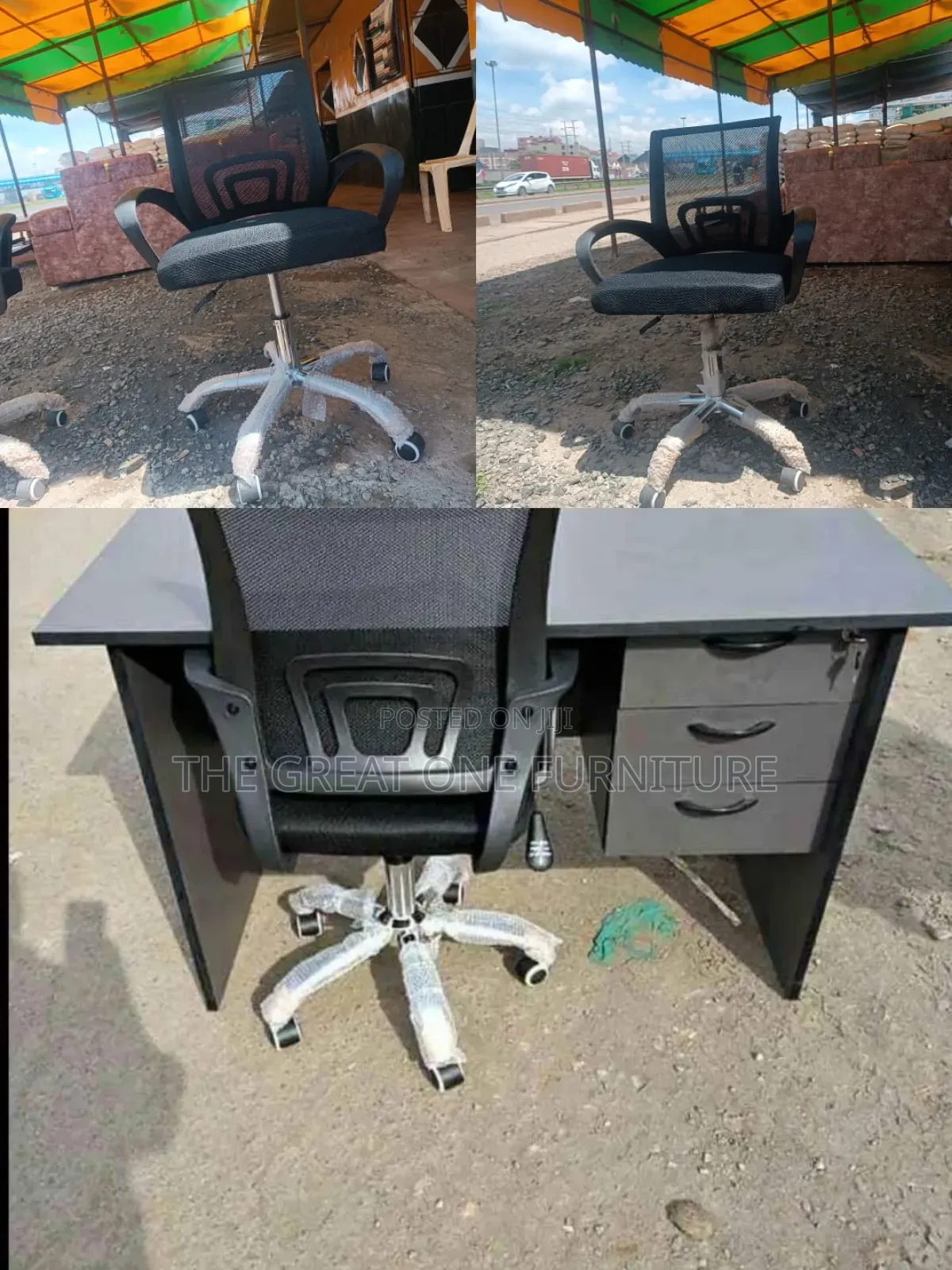 Elegant Gray Office Desk 1m With Mesh Secretarial Chair Fe8j