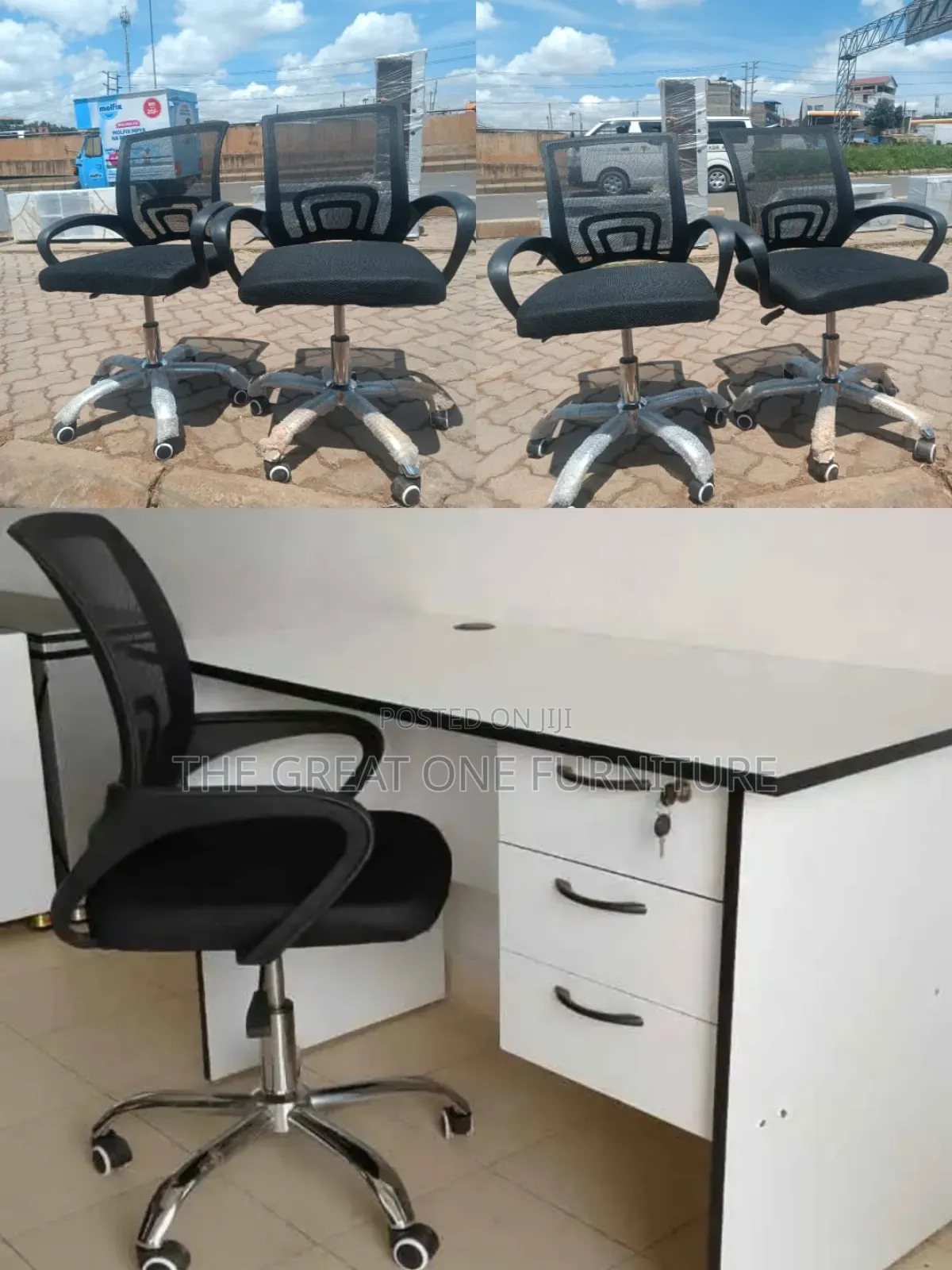 Generic White Office Desk 1m With Mesh Office Chair Qv5rd