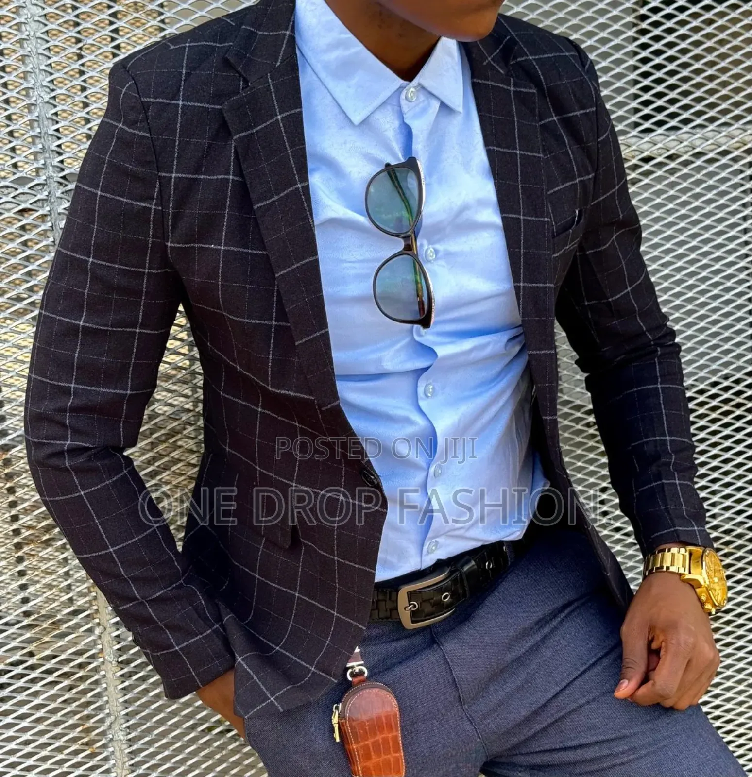 Black Checkered Slim Blazers