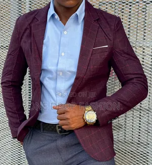 Maroon-Checked Fit Blazers