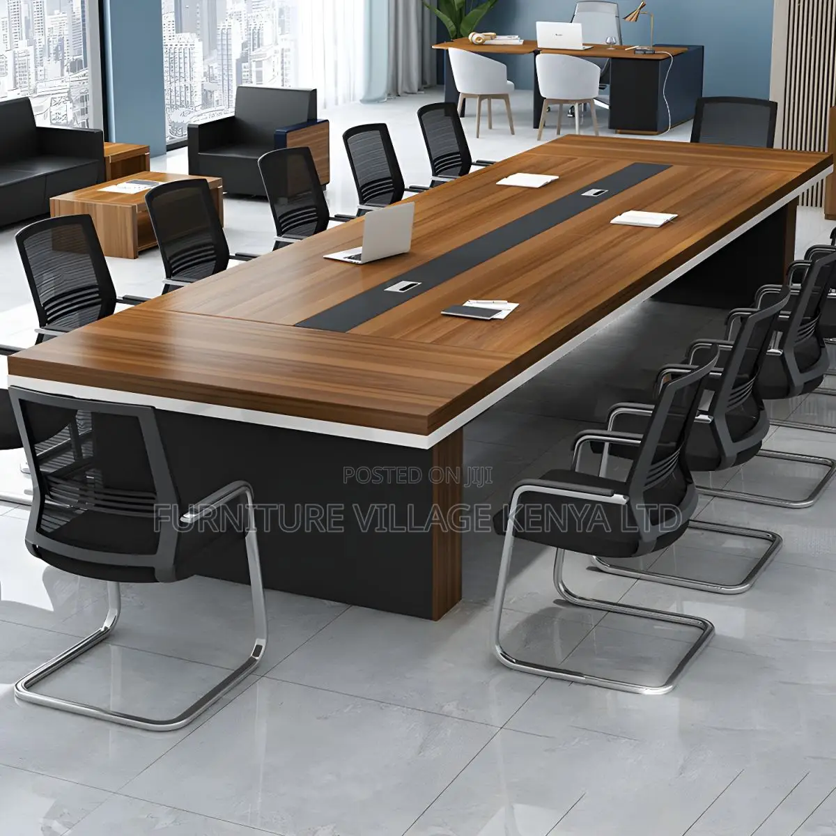 Boardroom Tables:3-Meter Brown Work Table for Office Meeting