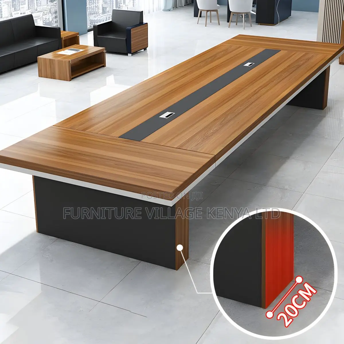 Boardroom Tables:3-Meter Brown Work Table for Office Meeting