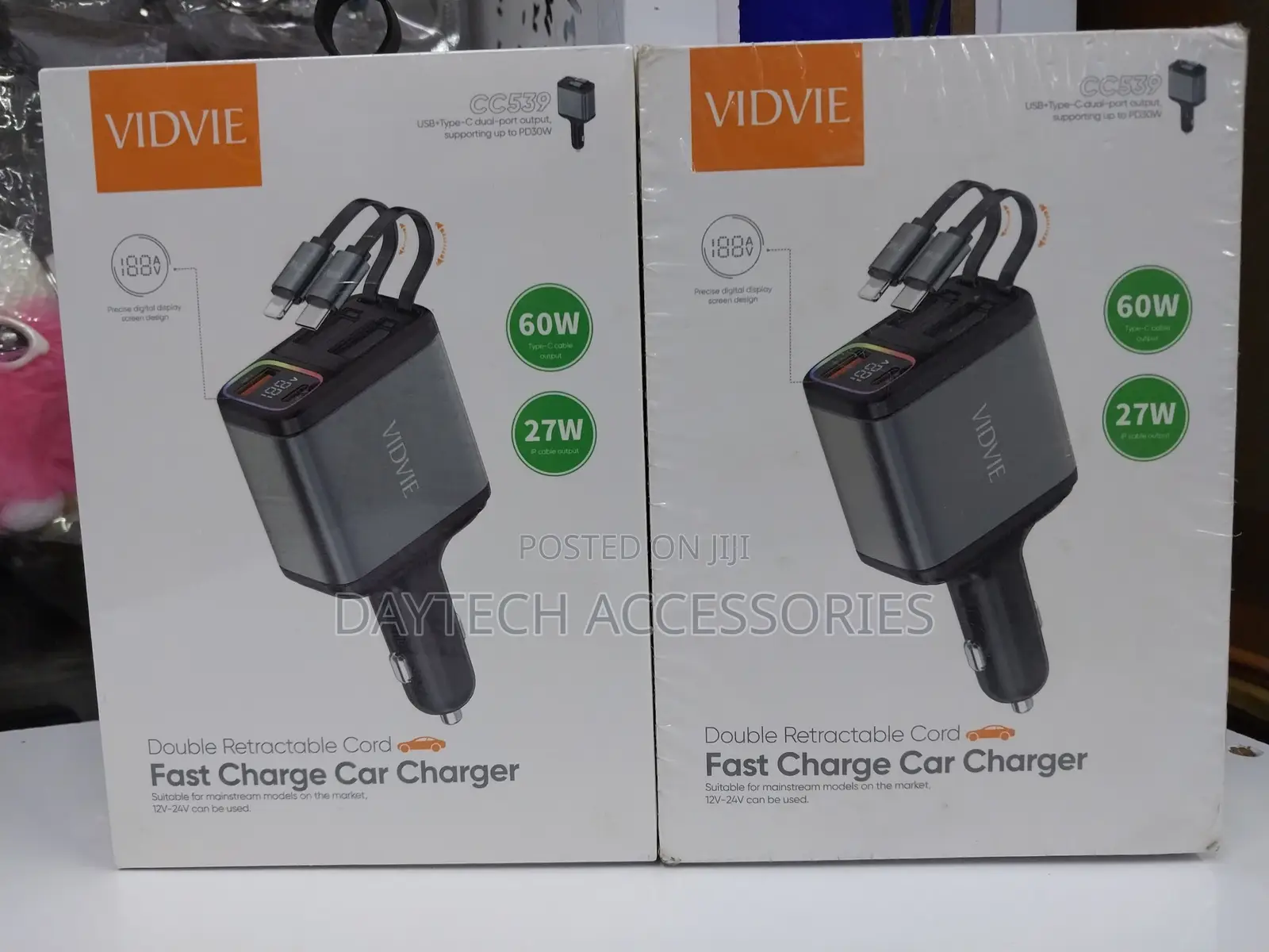 Vidvie 4 In1 Fast Car Charger With Retractable Cables
