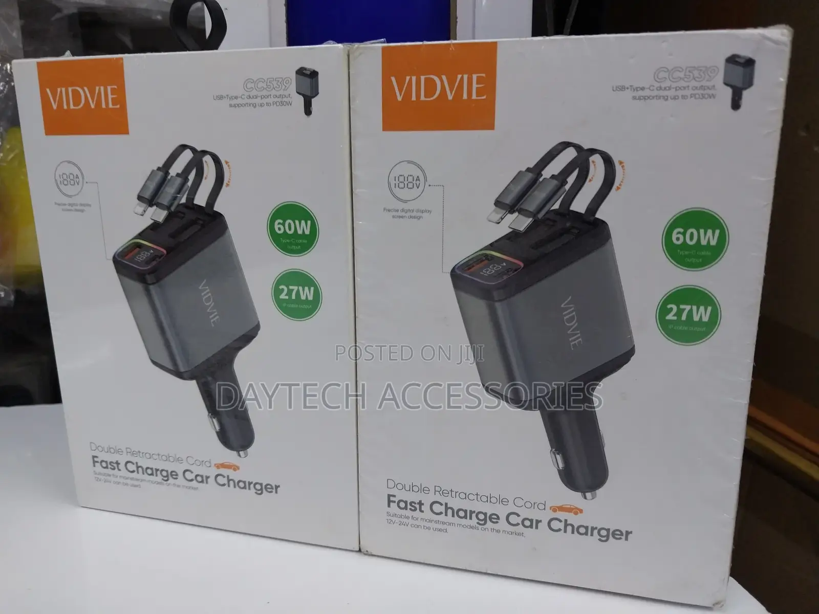 Vidvie 4 In1 Fast Car Charger With Retractable Cables