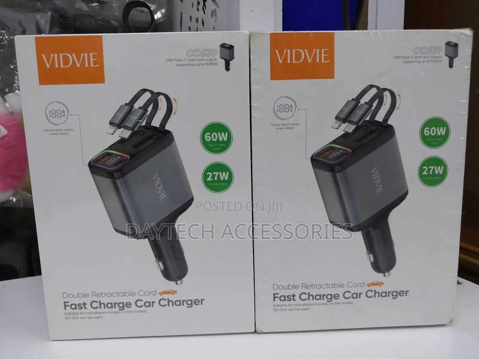 Vidvie 4 In1 Fast Car Charger With Retractable Cables