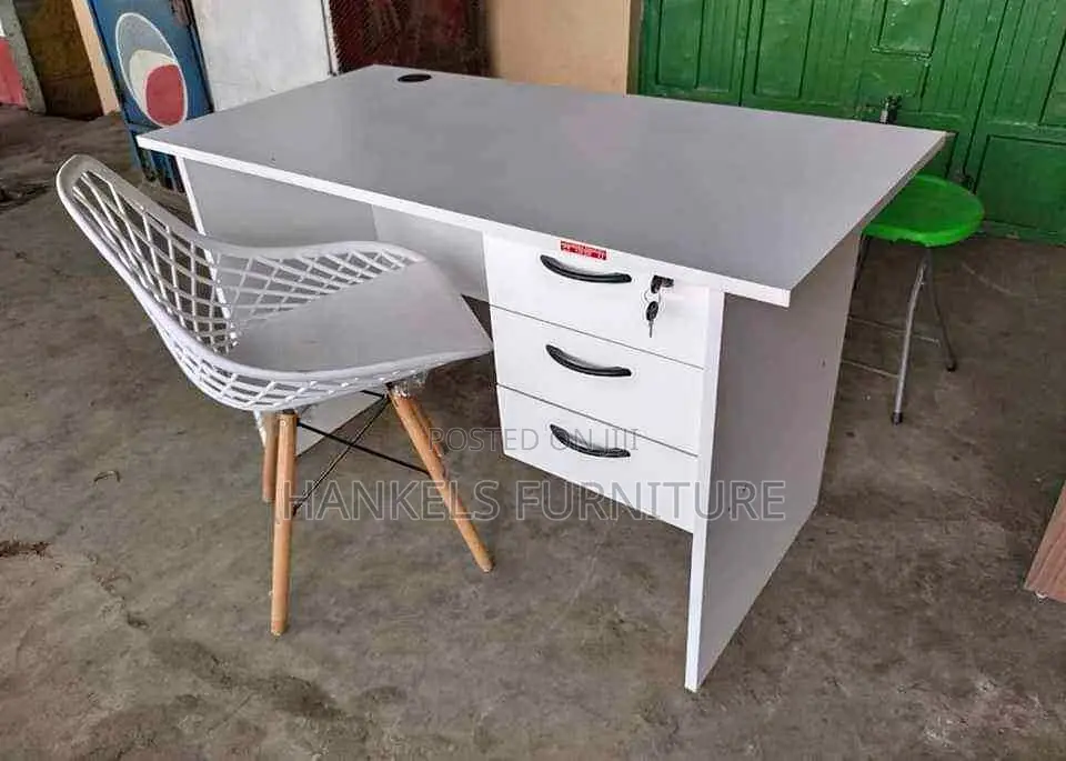 Study White Table and Basket Mesh Chair
