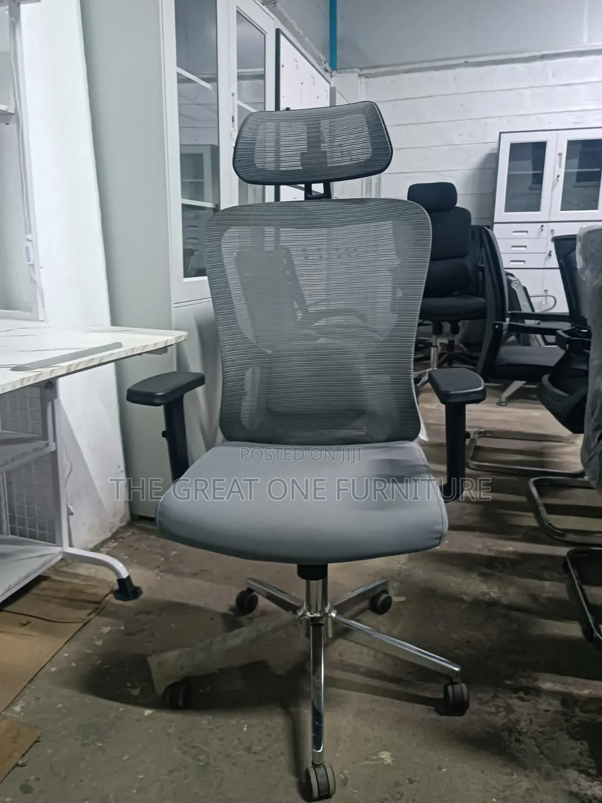 Vintage Gray Ergonomic Mesh Office Chair With Headrest Hf3kj