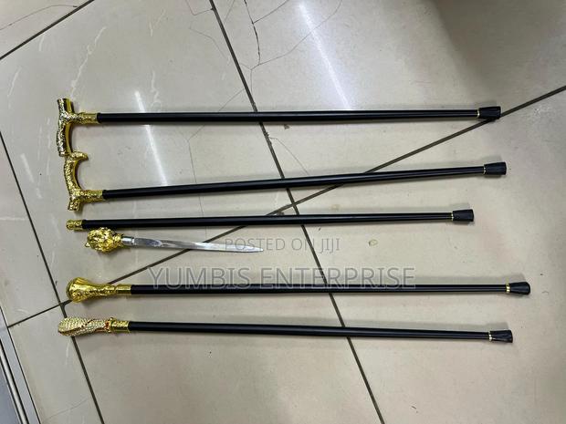 Elegant Black Walking Sticks With Gold Handles With Sword