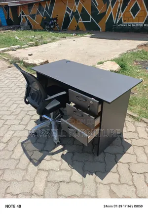 Mesh Office Chair and Grey Office Desk