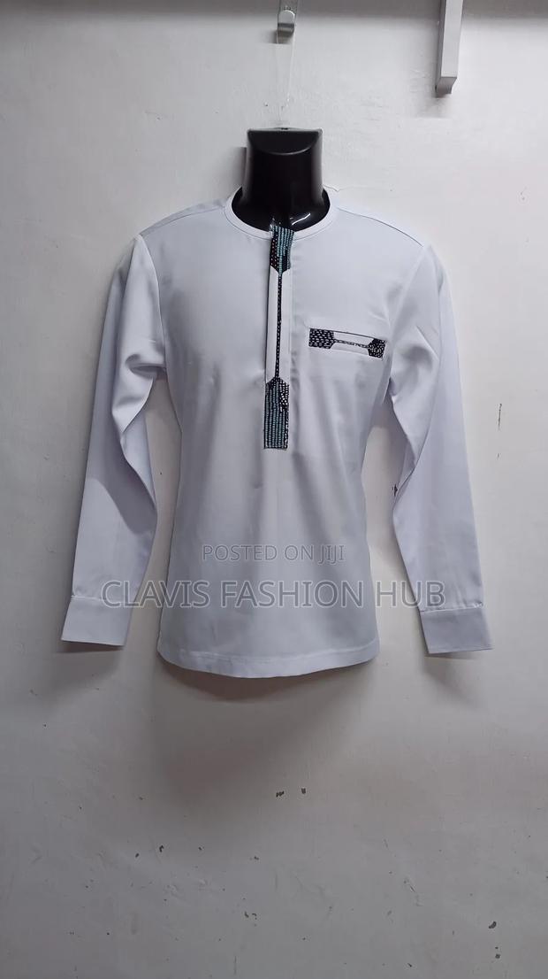 Long Sleeved White Shirt With Kitenge Stripes - thumbnail 2