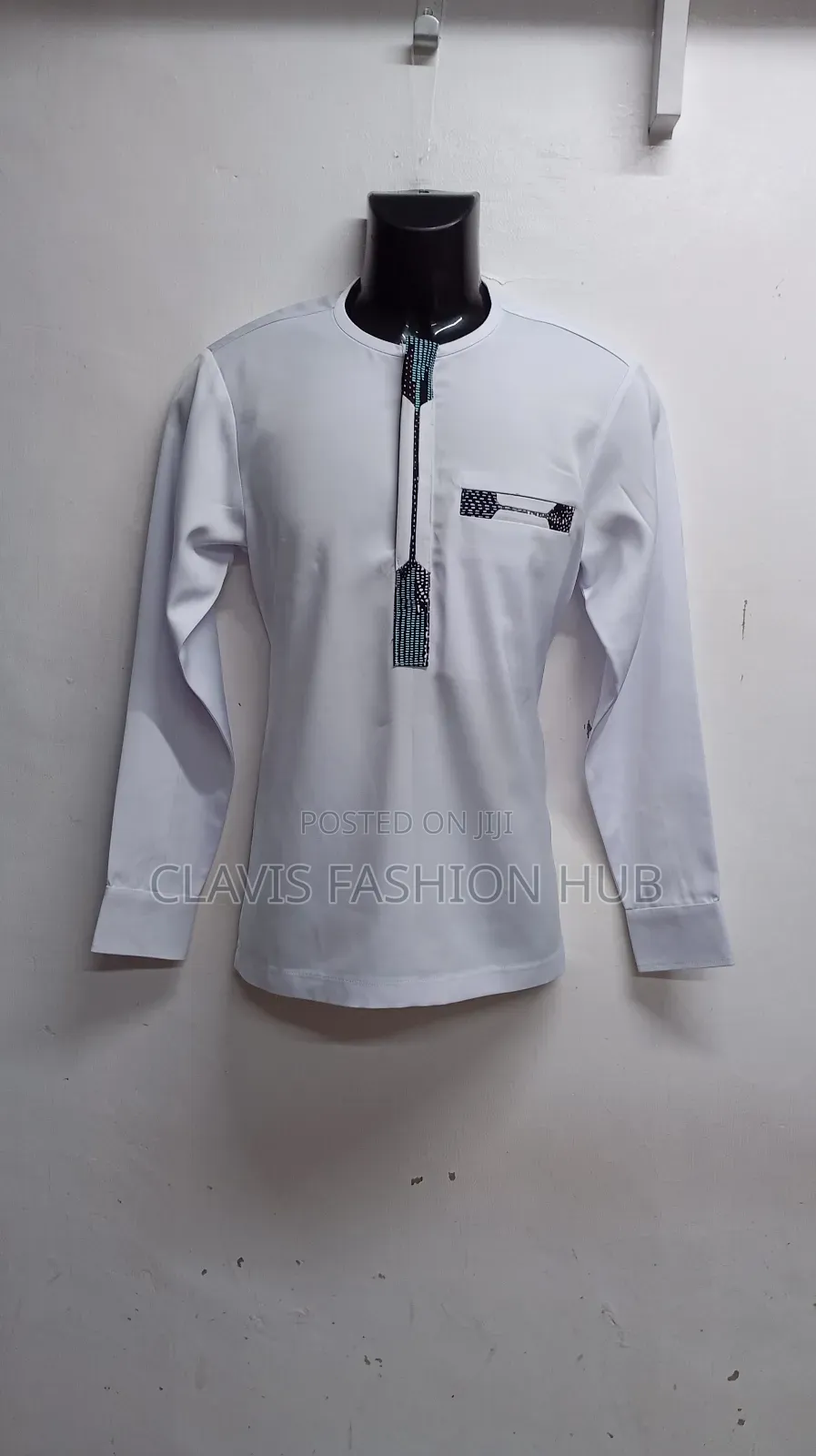Long Sleeved White Shirt With Kitenge Stripes