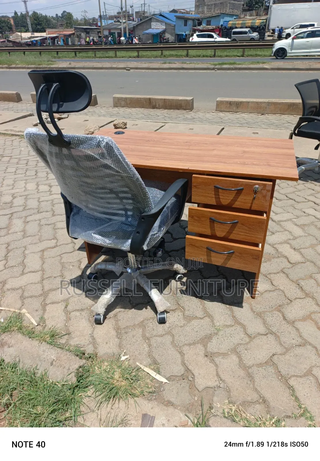 New Brown Office Desk and Headrest Office Chair