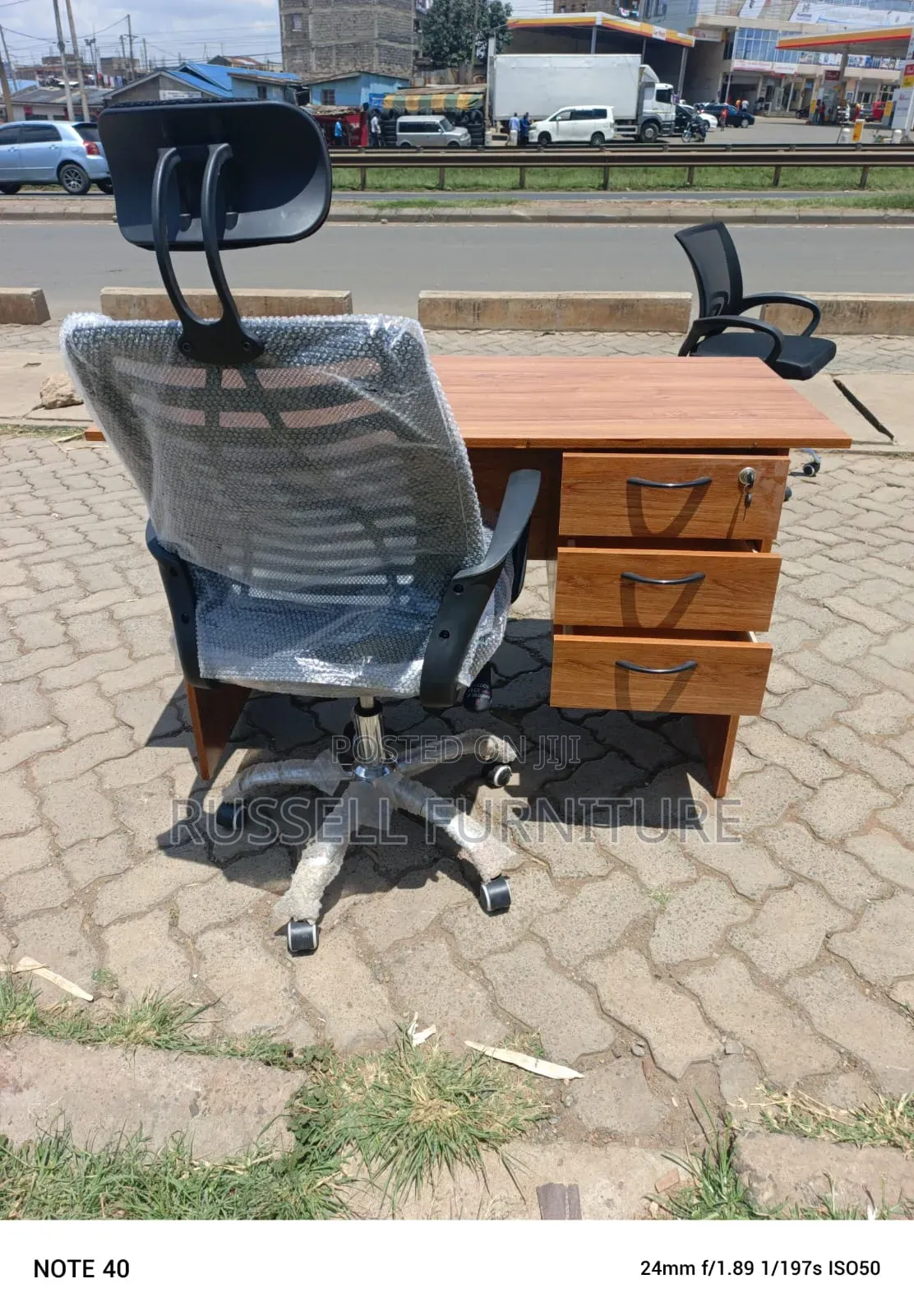 Clean Well Furnished Study Table and Headrest Office Chair