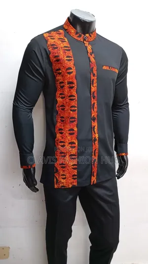 Black Kitenge Readymade Men Shirts