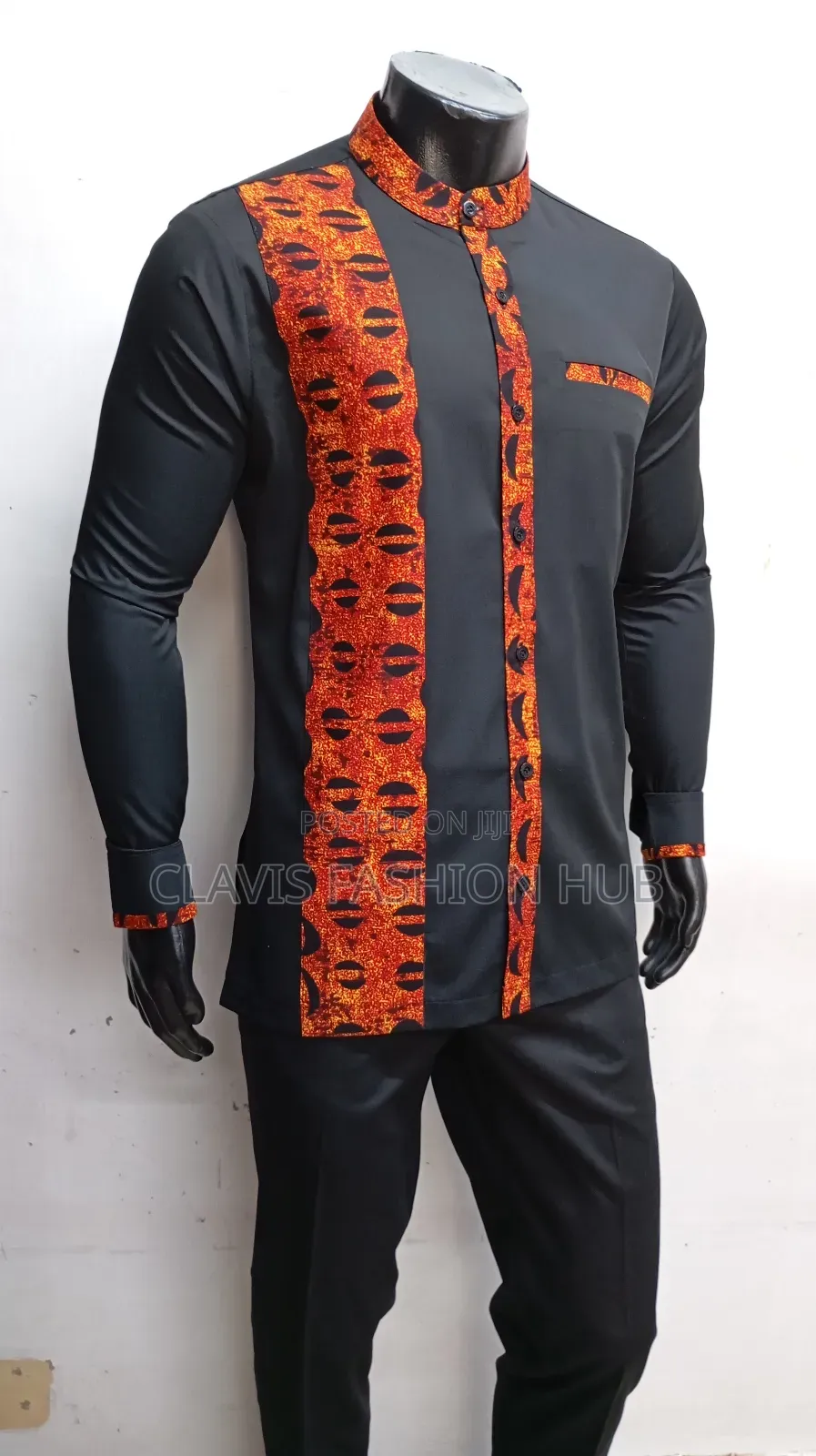 Black Kitenge Readymade Men Shirts