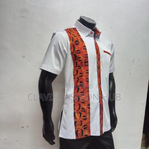 White Short Sleeved Kitenge Shirts - thumbnail 2