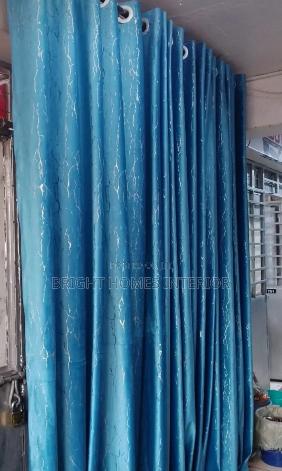 Turquoise Velvet Pattern Curtain Available