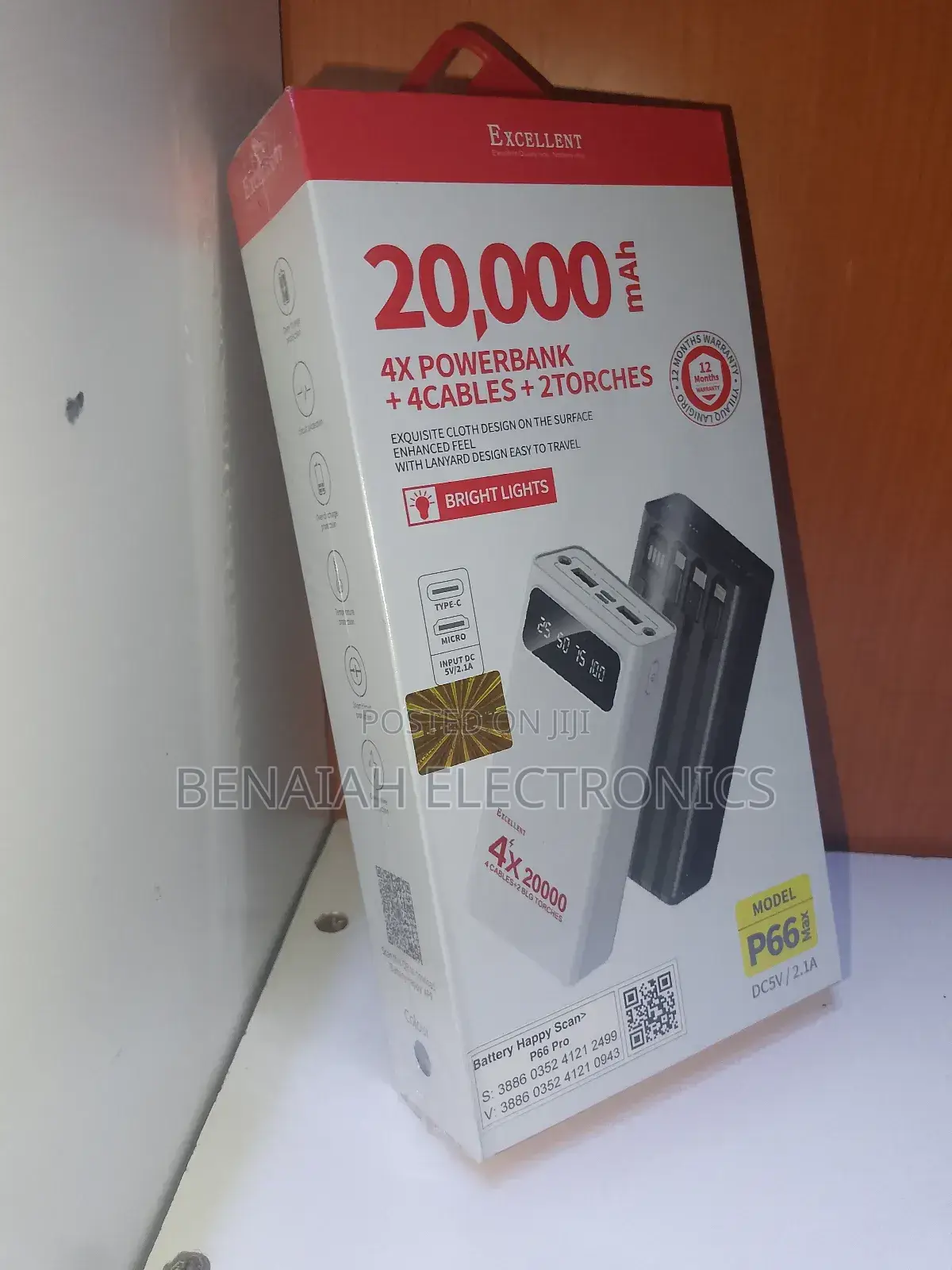 20000 Mah Excellent Power Bank.4 Cables,2 Torches