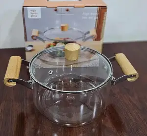 *2 Wooden Handle High Boron Heavy Borosilicate Glass 2,5l
