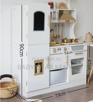 Large Wooden Kitchen Set With a Fridge - main view